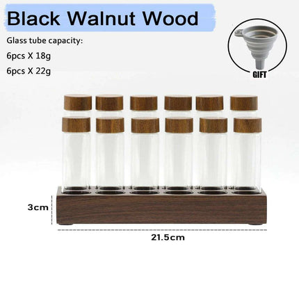 Stylish Walnut Base Coffee Bean Display Organizer with Elegant Glass Tubes - Très Elite