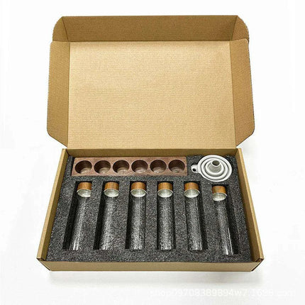 Stylish Walnut Base Coffee Bean Display Organizer with Elegant Glass Tubes - Très Elite