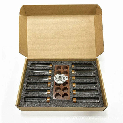 Stylish Walnut Base Coffee Bean Display Organizer with Elegant Glass Tubes - Très Elite