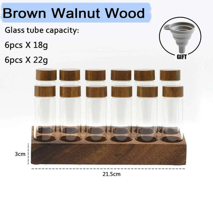 Stylish Walnut Base Coffee Bean Display Organizer with Elegant Glass Tubes - Très Elite