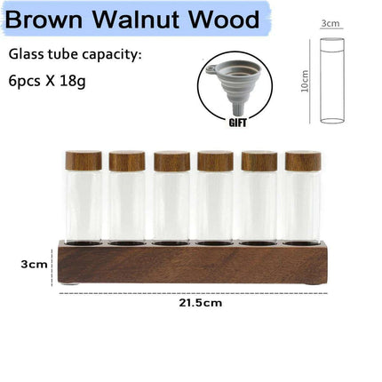 Stylish Walnut Base Coffee Bean Display Organizer with Elegant Glass Tubes- Très Elite- Très Elite