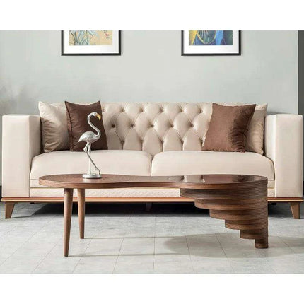 Stylish Walnut Veneer Coffee Table Collection with Chic Smoked Glass Top- Très Elite- Très Elite