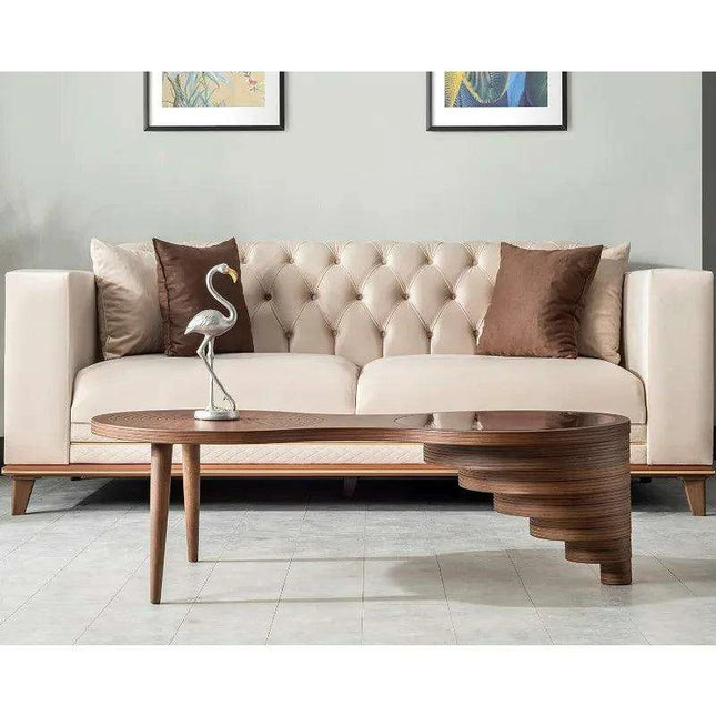 Stylish Walnut Veneer Coffee Table Collection with Chic Smoked Glass Top