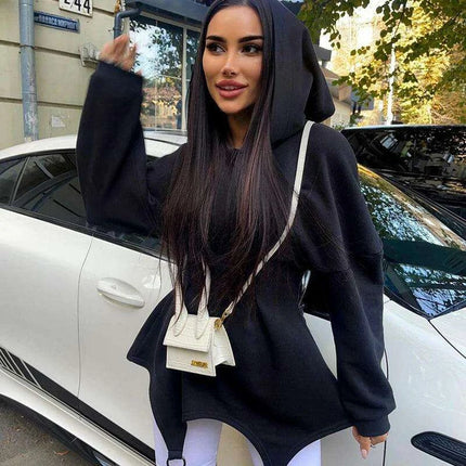 Stylish White Hooded Bodycon Mini Dress with Trendy Waist Tie for Spring - Très Elite