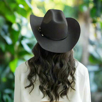Stylish Women's Wide Brim Wool Cowboy Hat with Buckle Accent - Fall/Winter Collection (M/L Size) - Très Elite