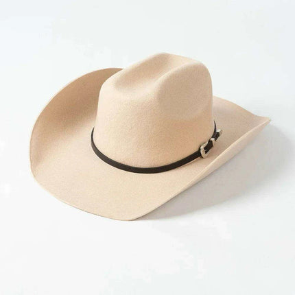 Stylish Women's Wide Brim Wool Cowboy Hat with Buckle Accent - Fall/Winter Collection (M/L Size) - Très Elite