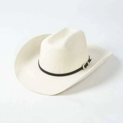 Stylish Women's Wide Brim Wool Cowboy Hat with Buckle Accent - Fall/Winter Collection (M/L Size) - Très Elite