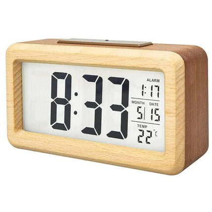 Stylish Wooden Alarm Clock with Temperature and Calendar - Ideal Decorative Gift for Home or Office - Très Elite