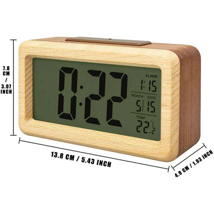 Stylish Wooden Alarm Clock with Temperature and Calendar - Ideal Decorative Gift for Home or Office - Très Elite