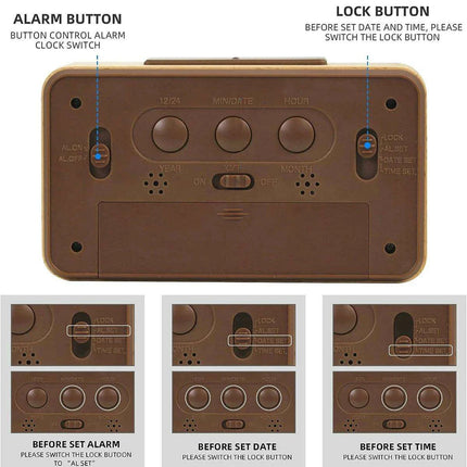 Stylish Wooden Alarm Clock with Temperature and Calendar - Ideal Decorative Gift for Home or Office - Très Elite