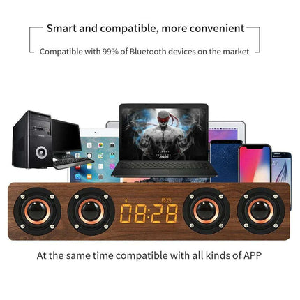 Stylish Wooden Bluetooth Alarm Clock with Built-in Speaker, FM Radio, and Color-Changing LED Lights for Home and Gaming Environments - Très Elite
