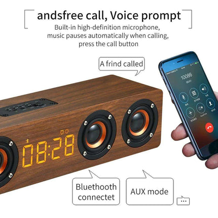 Stylish Wooden Bluetooth Alarm Clock with Built-in Speaker, FM Radio, and Color-Changing LED Lights for Home and Gaming Environments - Très Elite