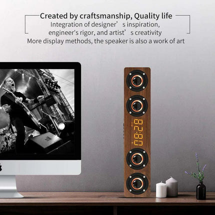 Stylish Wooden Bluetooth Alarm Clock with Built-in Speaker, FM Radio, and Color-Changing LED Lights for Home and Gaming Environments - Très Elite