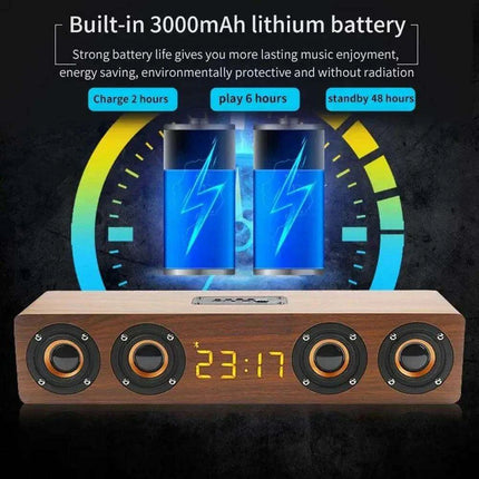 Stylish Wooden Bluetooth Alarm Clock with Built-in Speaker, FM Radio, and Color-Changing LED Lights for Home and Gaming Environments - Très Elite