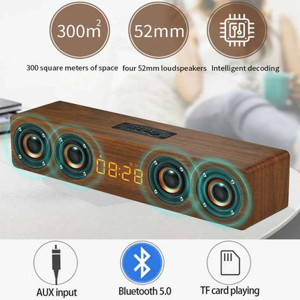 Stylish Wooden Bluetooth Alarm Clock with Built-in Speaker, FM Radio, and Color-Changing LED Lights for Home and Gaming Environments - Très Elite