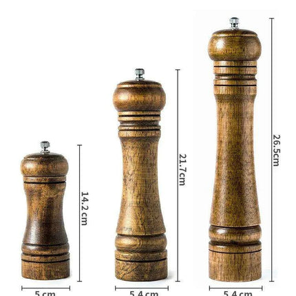 Stylish Wooden Salt and Pepper Grinder Set with Adjustable Ceramic Mechanisms and Elegant Stand - Très Elite