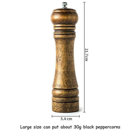Stylish Wooden Salt and Pepper Grinder Set with Adjustable Ceramic Mechanisms and Elegant Stand..