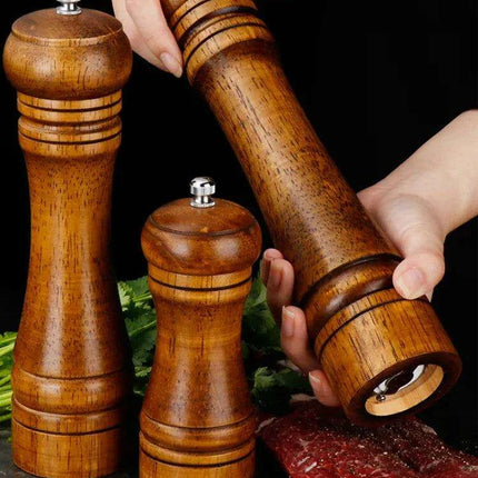 Stylish Wooden Salt and Pepper Grinder Set with Adjustable Ceramic Mechanisms and Elegant Stand - Très Elite