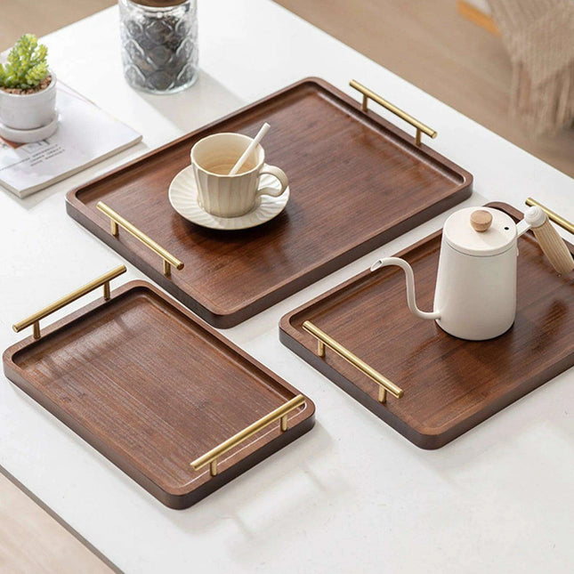 Stylish Wooden Serving Tray with Sturdy Metal Handles - Multi-Functional Decorative Platter for Entertaining and Home Styling