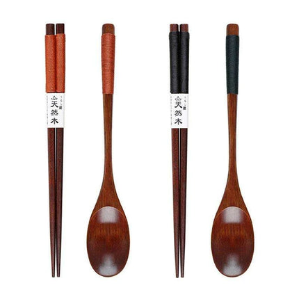 Stylish Wooden Utensil Collection: Premium Long Handle Soup Spoon & Elegant Chopsticks for Authentic Asian Dining - Très Elite