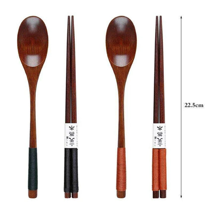 Stylish Wooden Utensil Collection: Premium Long Handle Soup Spoon & Elegant Chopsticks for Authentic Asian Dining - Très Elite