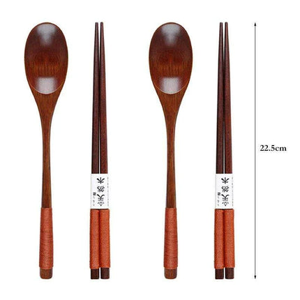 Stylish Wooden Utensil Collection: Premium Long Handle Soup Spoon & Elegant Chopsticks for Authentic Asian Dining - Très Elite