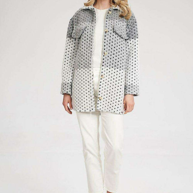 Stylish Wool Blend Patchwork Button-Up Coat - Très Elite