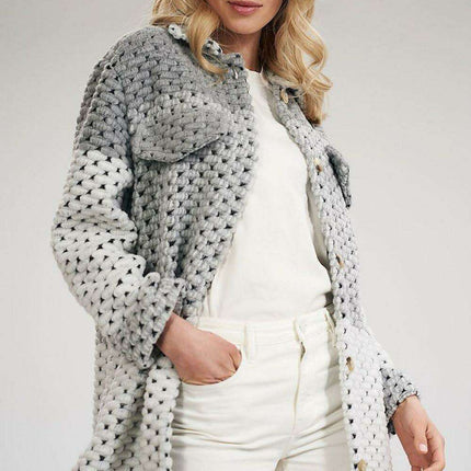 Stylish Wool Blend Patchwork Button-Up Coat - Très Elite