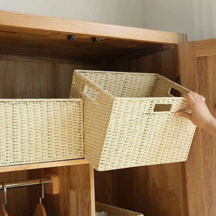 Stylish Woven Storage Basket – Versatile Organizer for Toys, Snacks, and Clothing with Convenient Handles - Très Elite