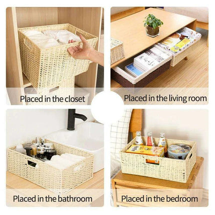 Stylish Woven Storage Basket – Versatile Organizer for Toys, Snacks, and Clothing with Convenient Handles - Très Elite