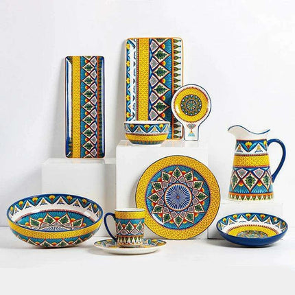 Stylish Yellow Ceramic Dining Set - Mug, Kettle, Plate, and Spoon Bowl, American Style - Très Elite