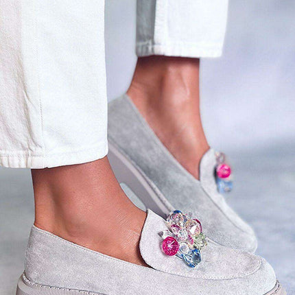Suede Platform Moccasins with Glittering Stones - Très Elite