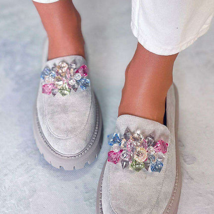 Suede Platform Moccasins with Glittering Stones - Très Elite