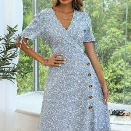 Summer Blossom Lace-Up Dress with Puff Sleeves - Très Elite