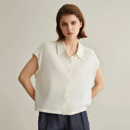 Summer Elegance: Women's Luxe Linen and Silk Polo Tops, Sweaters, and Cardigans - Très Elite