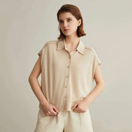 Summer Elegance: Women's Luxe Linen and Silk Polo Tops, Sweaters, and Cardigans - Très Elite