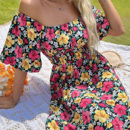 Summer Floral Ruffle Off-Shoulder Dress - A Touch of Elegant Charm - Très Elite