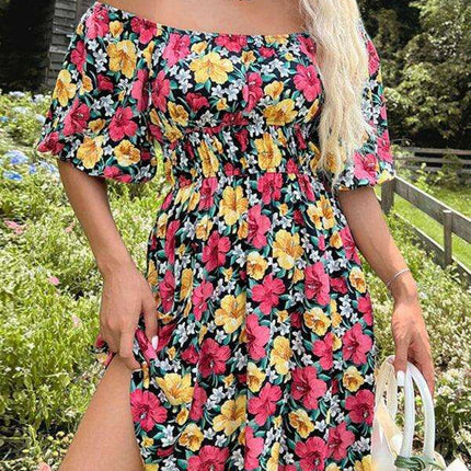 Summer Floral Ruffle Off-Shoulder Dress - A Touch of Elegant Charm - Très Elite