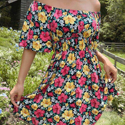 Summer Floral Ruffle Off-Shoulder Dress - A Touch of Elegant Charm