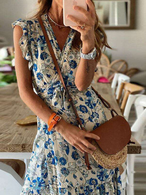 Summer Floral V-Neck Dress for Holidays