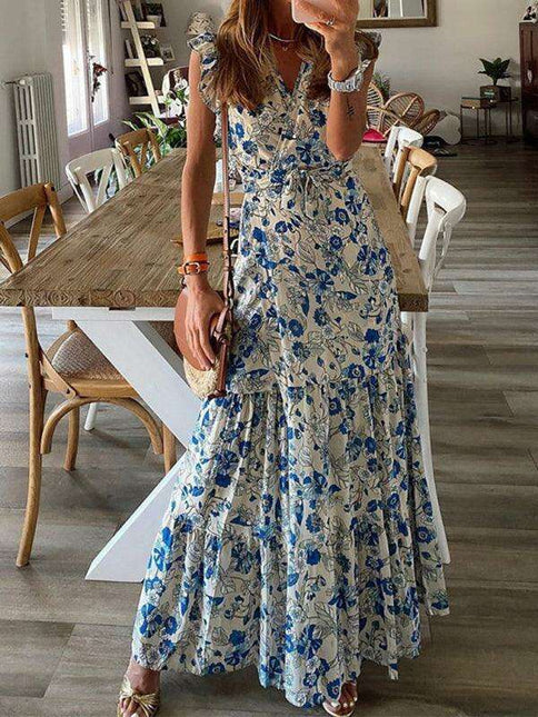 Summer Floral V-Neck Dress for Holidays