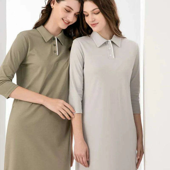 Summer Polo Maxi Dress for Women - Luxurious Pique Fabric with Discreet Zipper and Side Slit