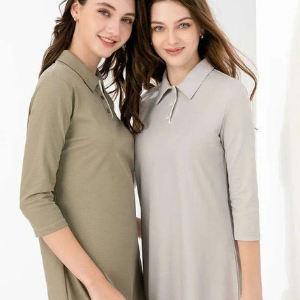 Summer Polo Maxi Dress for Women - Luxurious Pique Fabric with Discreet Zipper and Side Slit - Très Elite