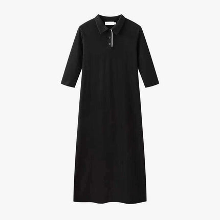 Summer Polo Maxi Dress for Women - Luxurious Pique Fabric with Discreet Zipper and Side Slit
