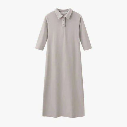 Summer Polo Maxi Dress for Women - Luxurious Pique Fabric with Discreet Zipper and Side Slit