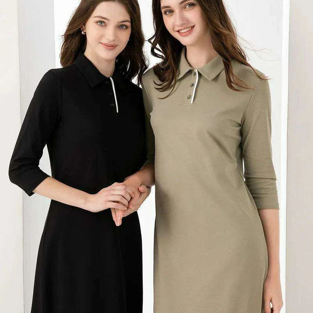 Summer Polo Maxi Dress for Women - Luxurious Pique Fabric with Discreet Zipper and Side Slit