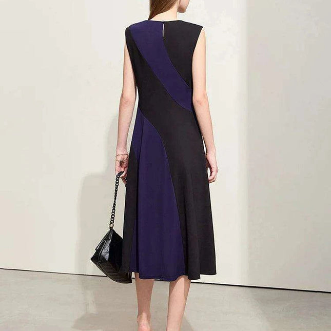 Summer Sleeveless A-line Midi Dress - Slim Fit Office Essential for Women