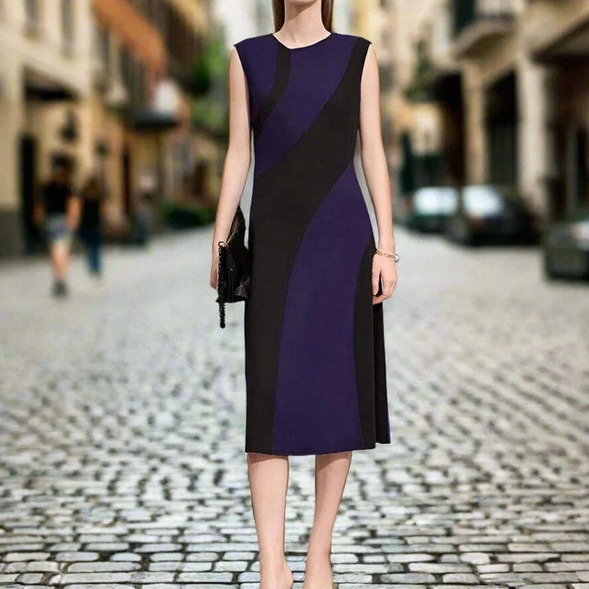 Summer Sleeveless A-line Midi Dress - Slim Fit Office Essential for Women