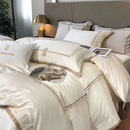 Sumptuous 1400TC Egyptian Cotton Embroidered Bedding Collection - King & Queen Duvet Cover with Sheet Set & Pillowcases - Très Elite