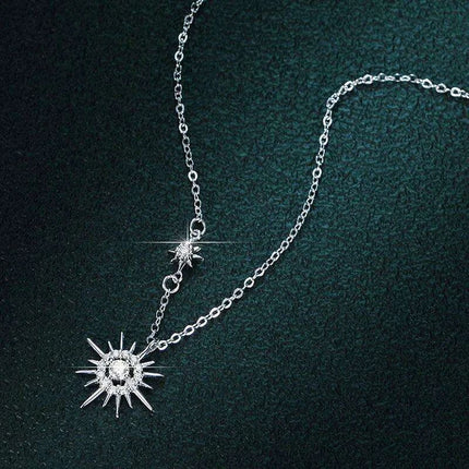 Sunburst Serenity Sterling Silver Necklace with Lab-Grown Diamond Hexagram Pendant: Chic Jewelry for Women - Très Elite